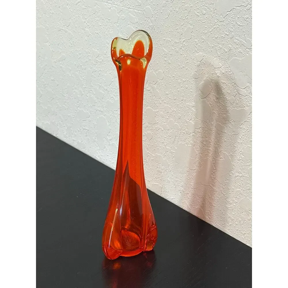 Vintage MCM Vikcing Glass Orange Persimmon Color- Swung Bud Vase- 10